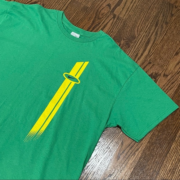 Vintage Nike 100% Cotton Green & Yellow Stripe Tee - Picture 3 of 6